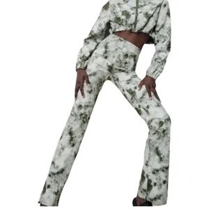 Zara Green Tie Dye High Waisted Stretch Flare Split Leg Pants